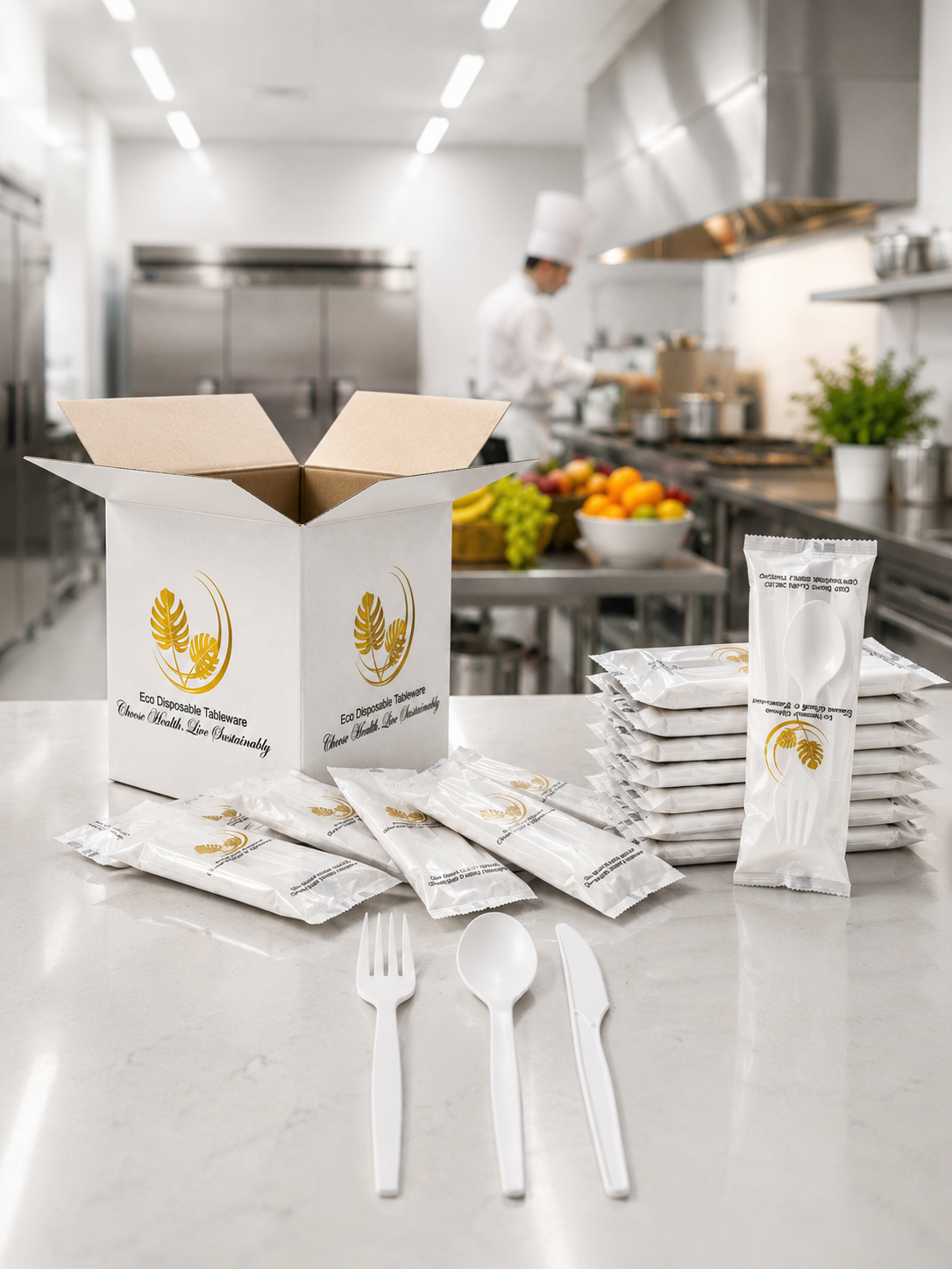 (Wholesale) Corn Starch Cutlery Set | Individually Wrapped | Case of 200 (600 Pcs)