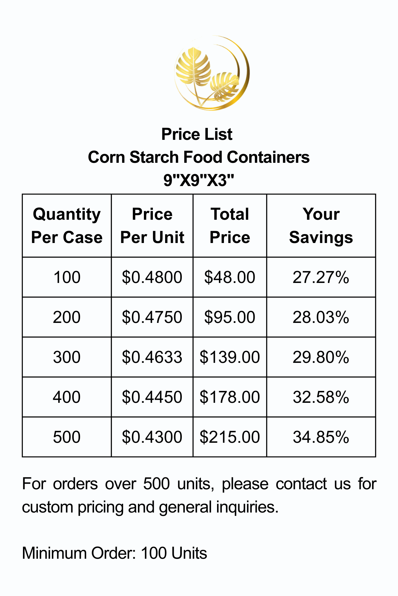 Compostable Corn Starch Food Takeout Containers