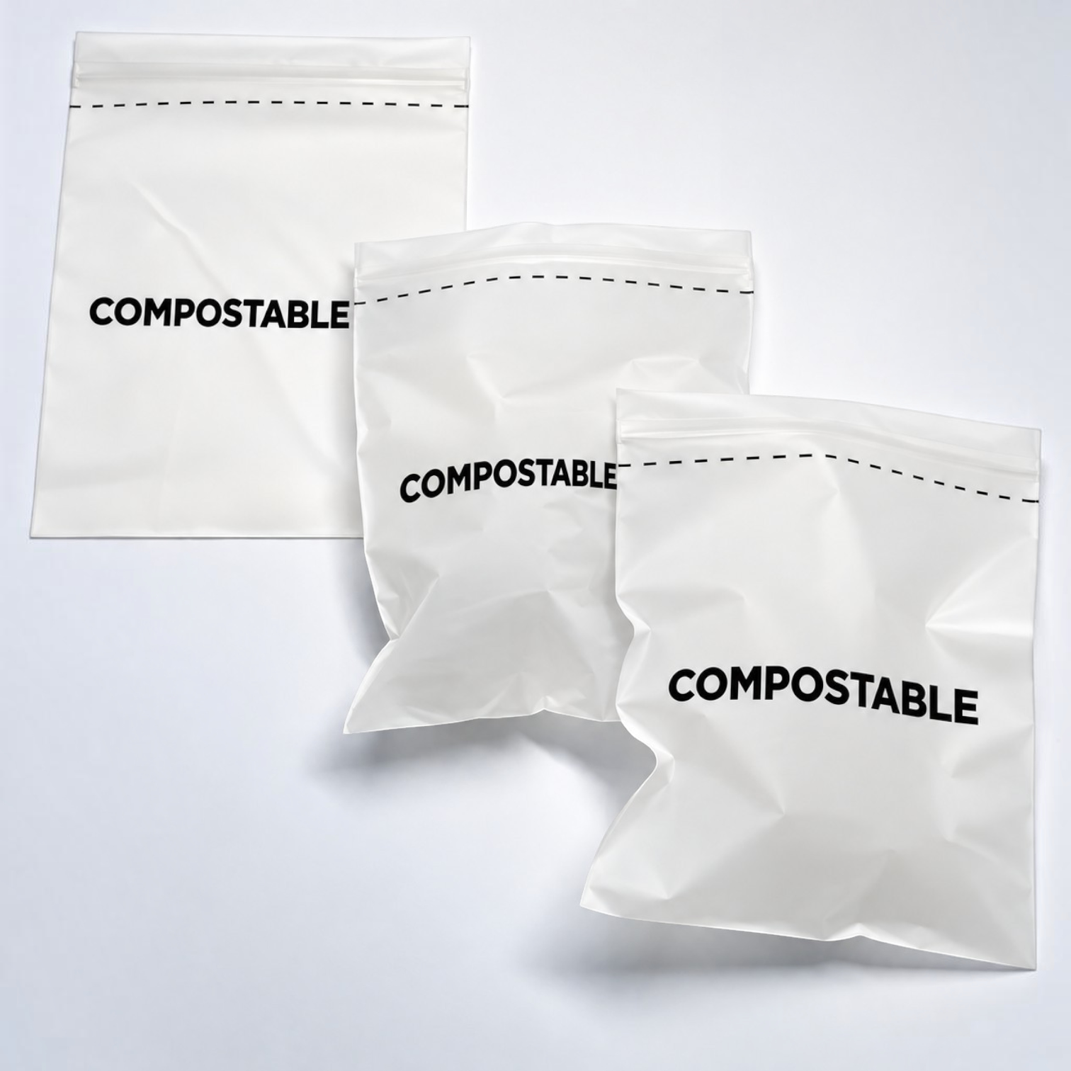 Eco Disposable Tableware compostable white plastic-free storage bags with zip-lock seal for sustainable packaging